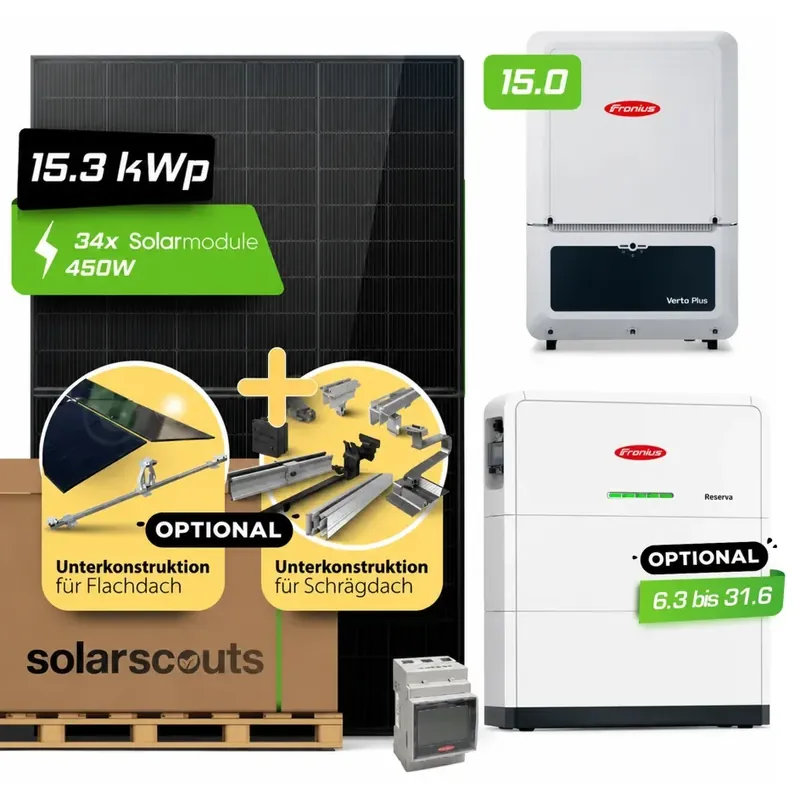 15 kW Fronius Solaranlage mit Speicher (Optional) JA Solar 450W Modulen Fronius Reserva Speicher (Optional) Neue Ware
